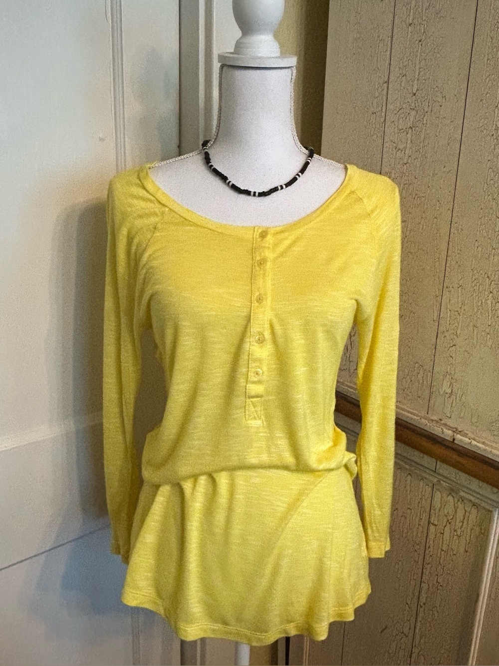 Old Navy Yellow Henley Scoop Neck Top